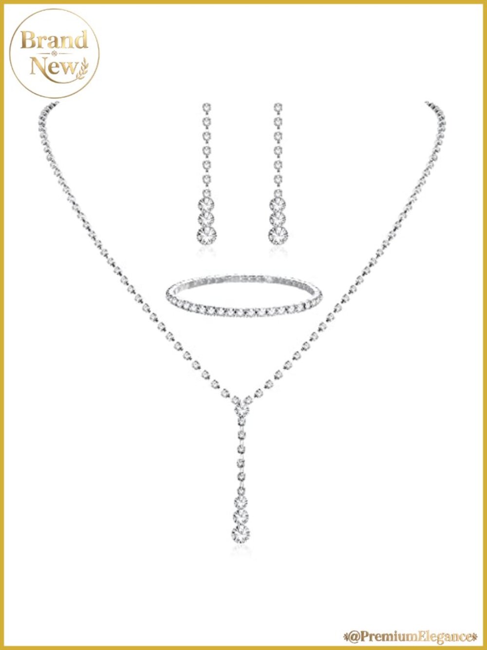 Women's Rhinestone Teardrop Wedding Jewelry Set Necklace Bracelet Earrings